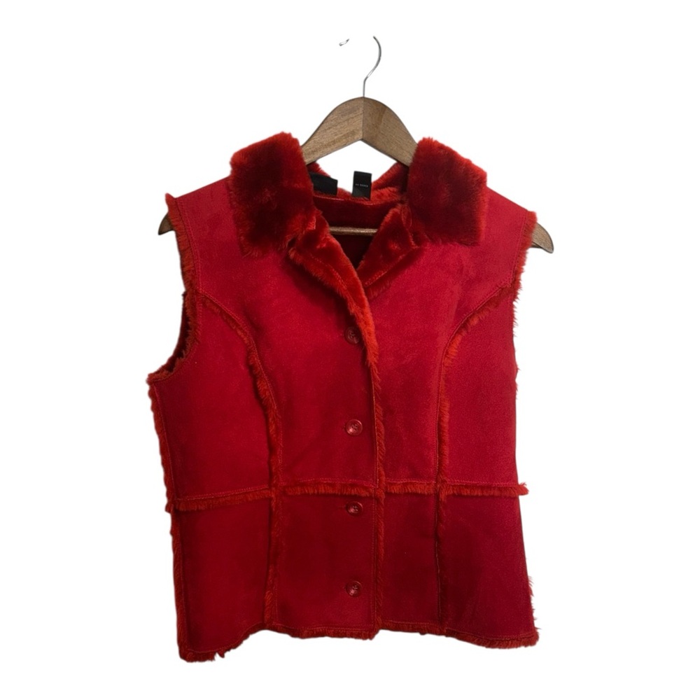 Westbound Red Faux Shearling Vest Faux Suede Button Front Sleeveless Size S Cozy